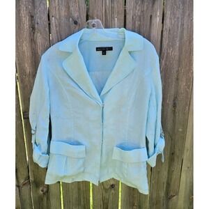 Lafayette 148 New York 100% Linen Blazer size 2  Teal Roll Tab Sleeves